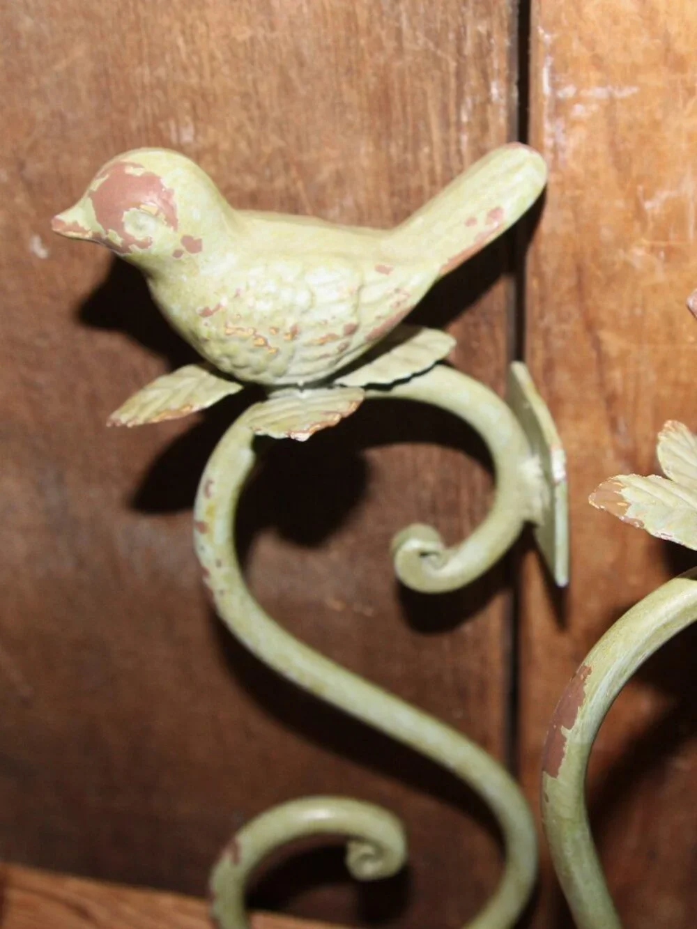 Shabby Chippy Green Cast Iron French Country Farmhouse Bird Wall Decor Hooks